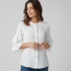 CABI - WHITE DRESSY BLOUSE - BOHO SLEEVES - ELEGANT BUTTONS - GREAT CONDITION B8